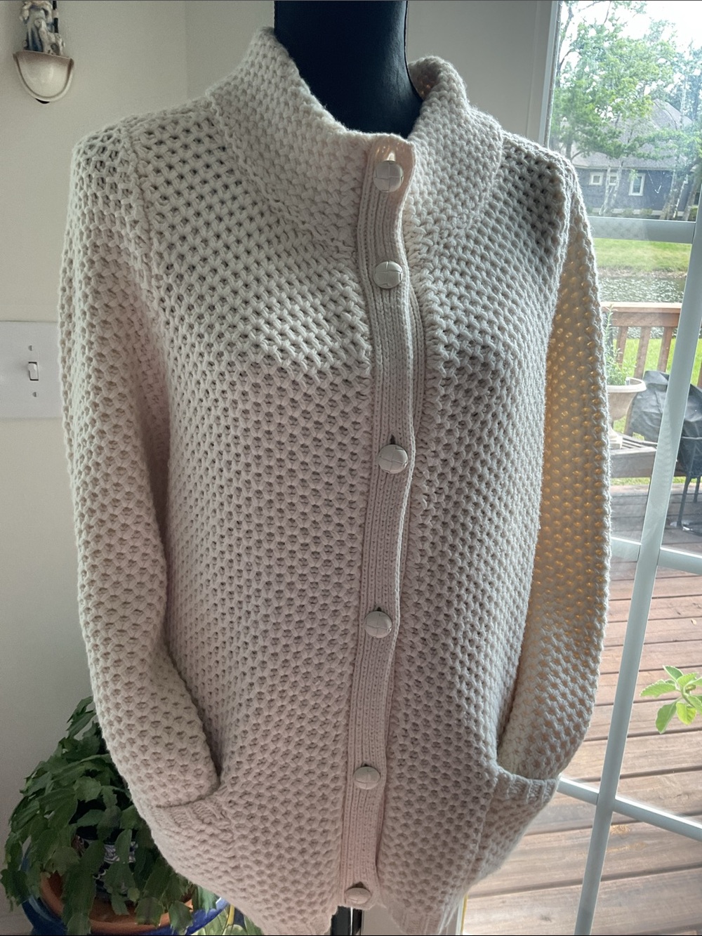 Cream Button-Front Knit Sweater Cardigan